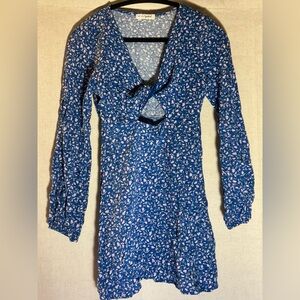 Blue Floral Front-cross Dress